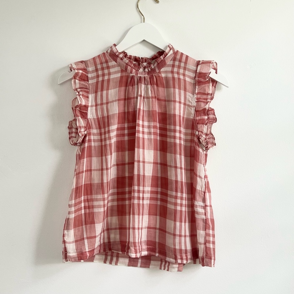 isabella sinclair Anthropologie plaid ruffle top blouse